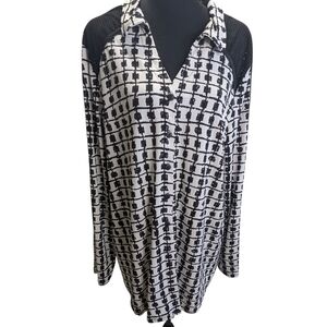 ZoE Women's NewStylish Black & White Multi Media Blouse Mesh Shoulders Size XL